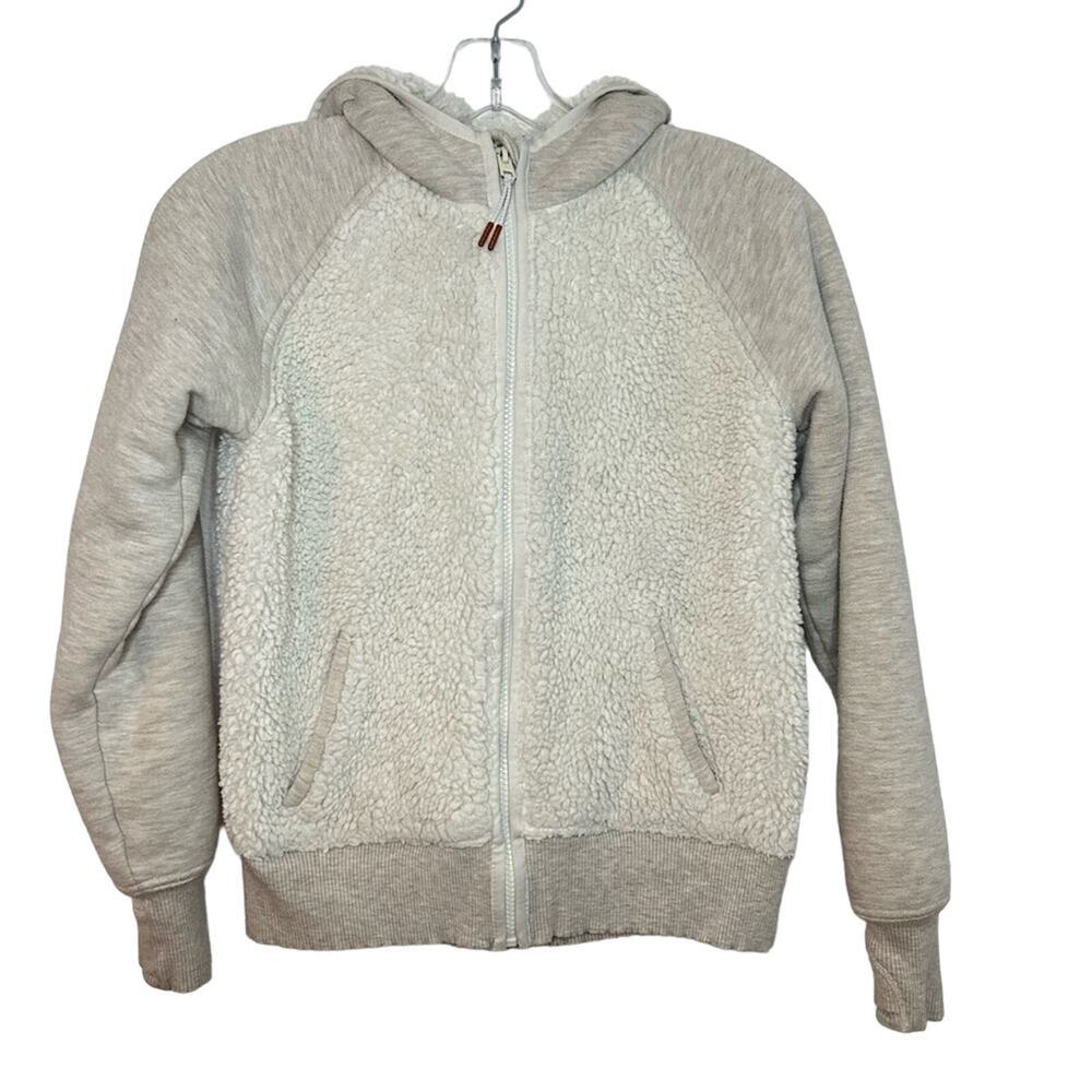 Athleta Girl 12Y Sherpa Full Zip Jacket Large Cream Gray